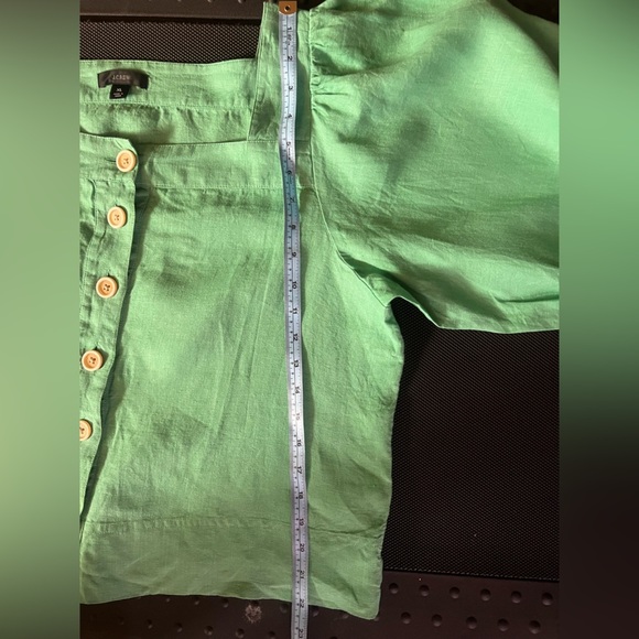 J.Crew 100% Linen Blouse Square Neck Balloon Sleeve Button Front Green Size XL - Picture 7 of 7